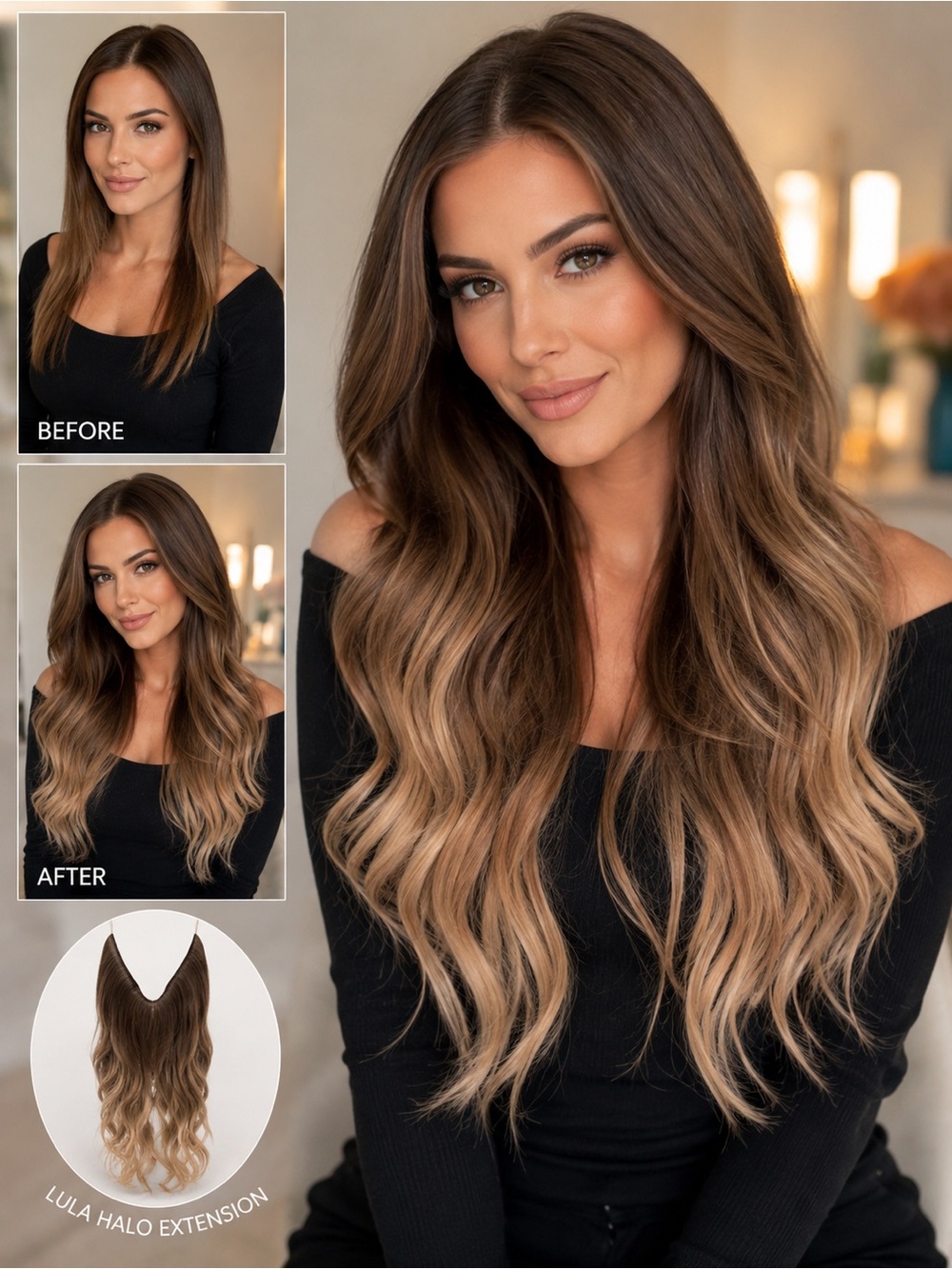 Lula Halo Hair Extension Ombre 18” Never Worn Premium Piece